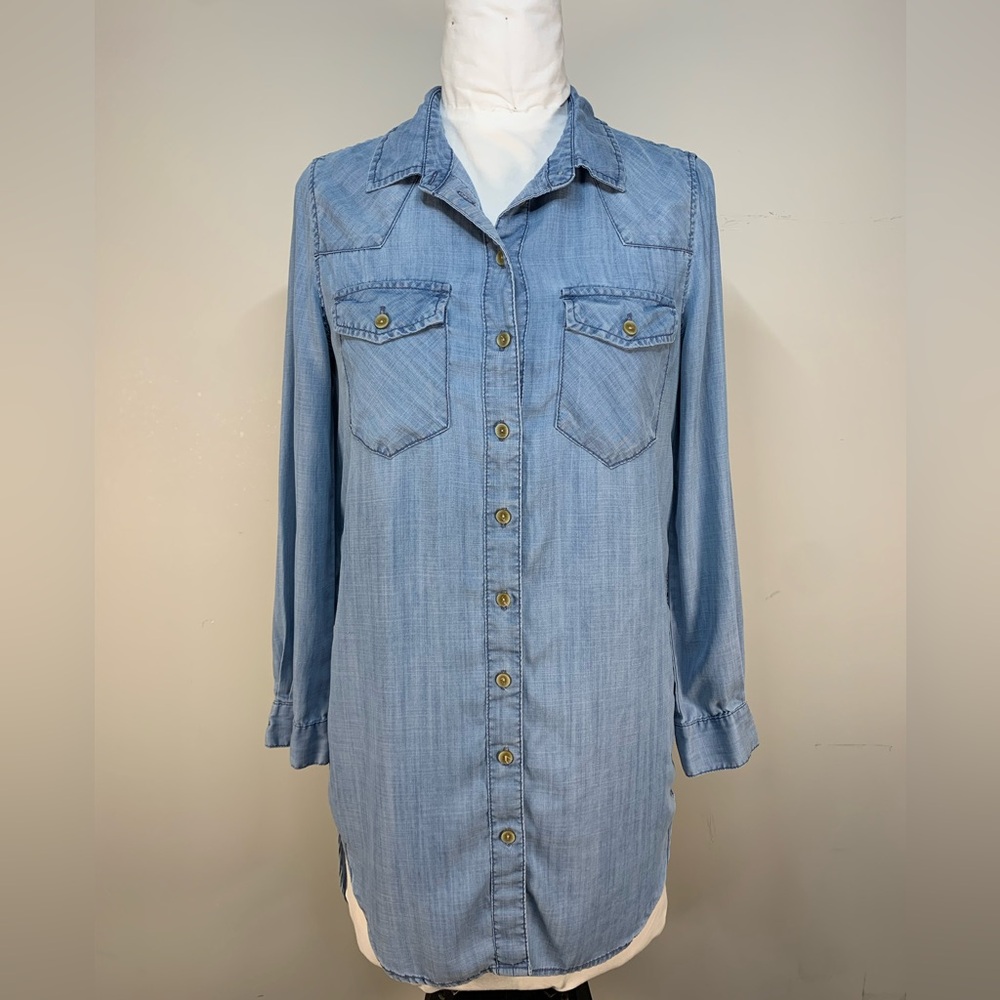 Velvet Heart Light Wash 100% Tencel Button Down Shirt Dress